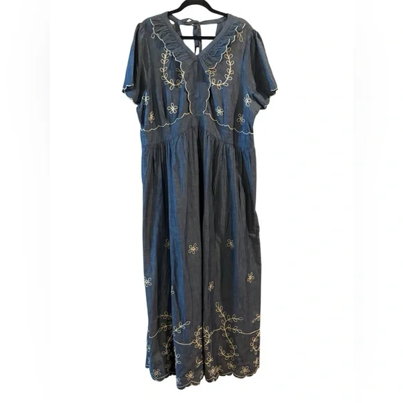 WAYWARD FANCIES ESHAKTI Blue & Cream Embroidered Maxi Dress Size 3X - Picture 2 of 14